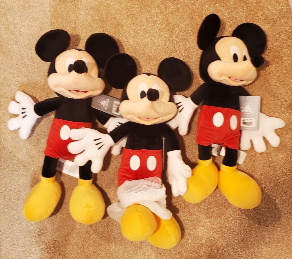 LOT OF 3 !! Walt Disney Mickey Mouse Stuffed Plush Disney Parks 18" top of ears